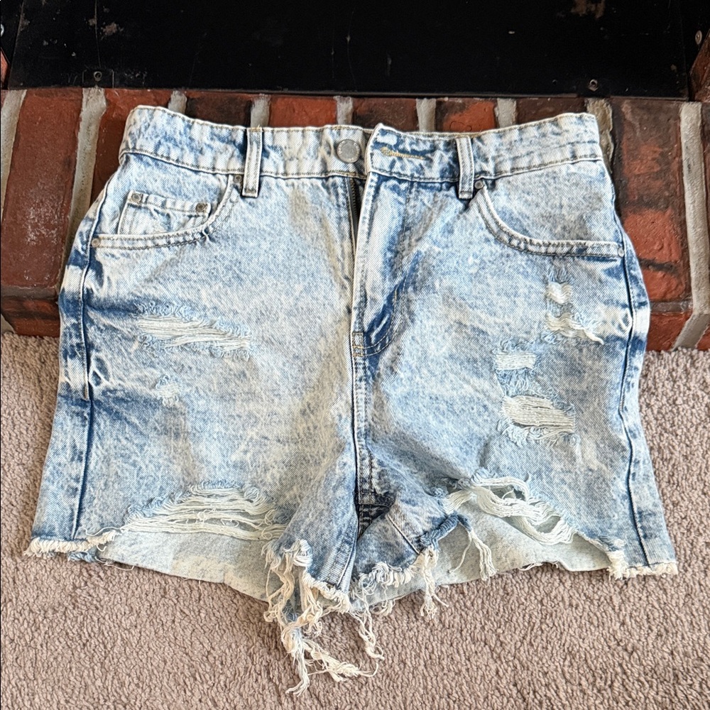 Light Blue Distressed Jean Shorts